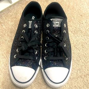 Converse Chuck Taylor All Star Black White with Glitter Canvas Sneakers Size 8.5